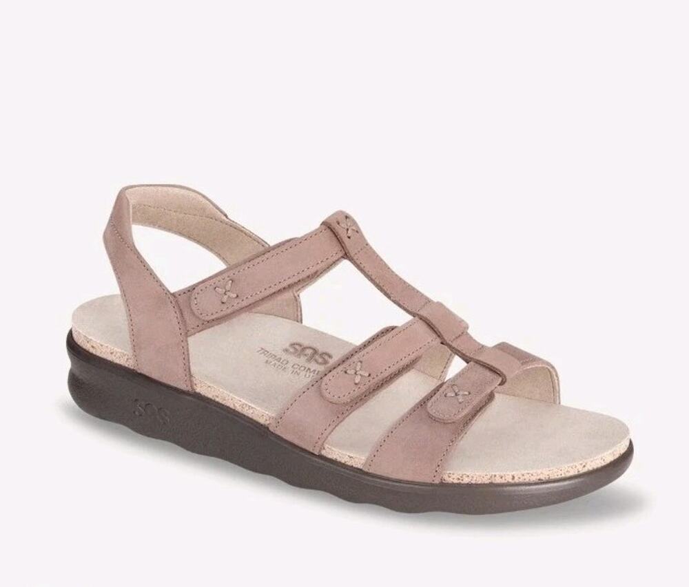 SAS Womens Sorrento T-Strap Leather Adjustable Comfort Sandals Praline Sz 11.5W